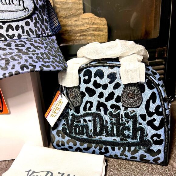 NWT Von Dutch RARE-HTF Blueberry Leopard Bag Snapback Hat w/Box-Dust bag - Picture 2 of 11